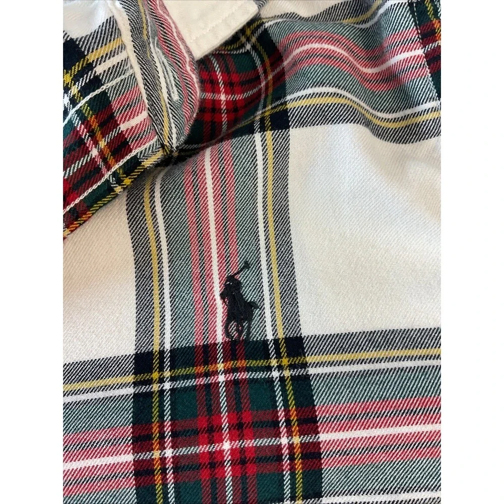 Polo Ralph Lauren Classic Fit Plaid Flannel Shirt Youth‎ XL Ivory Red Button Up